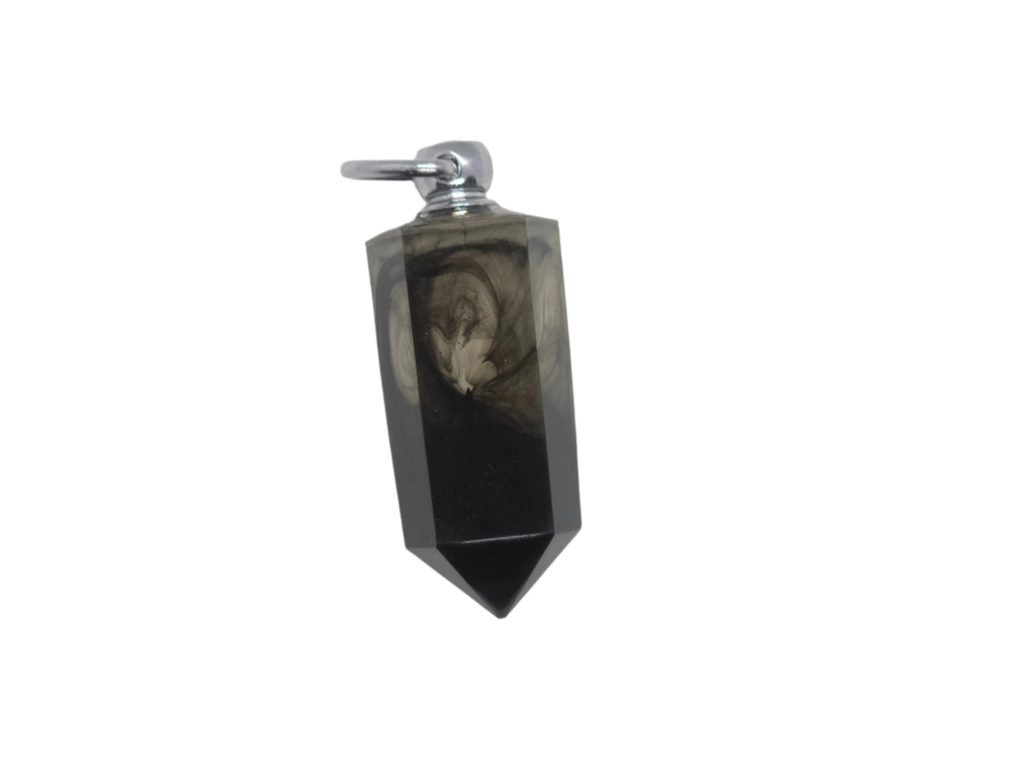 Black crystal pendulum on a white background