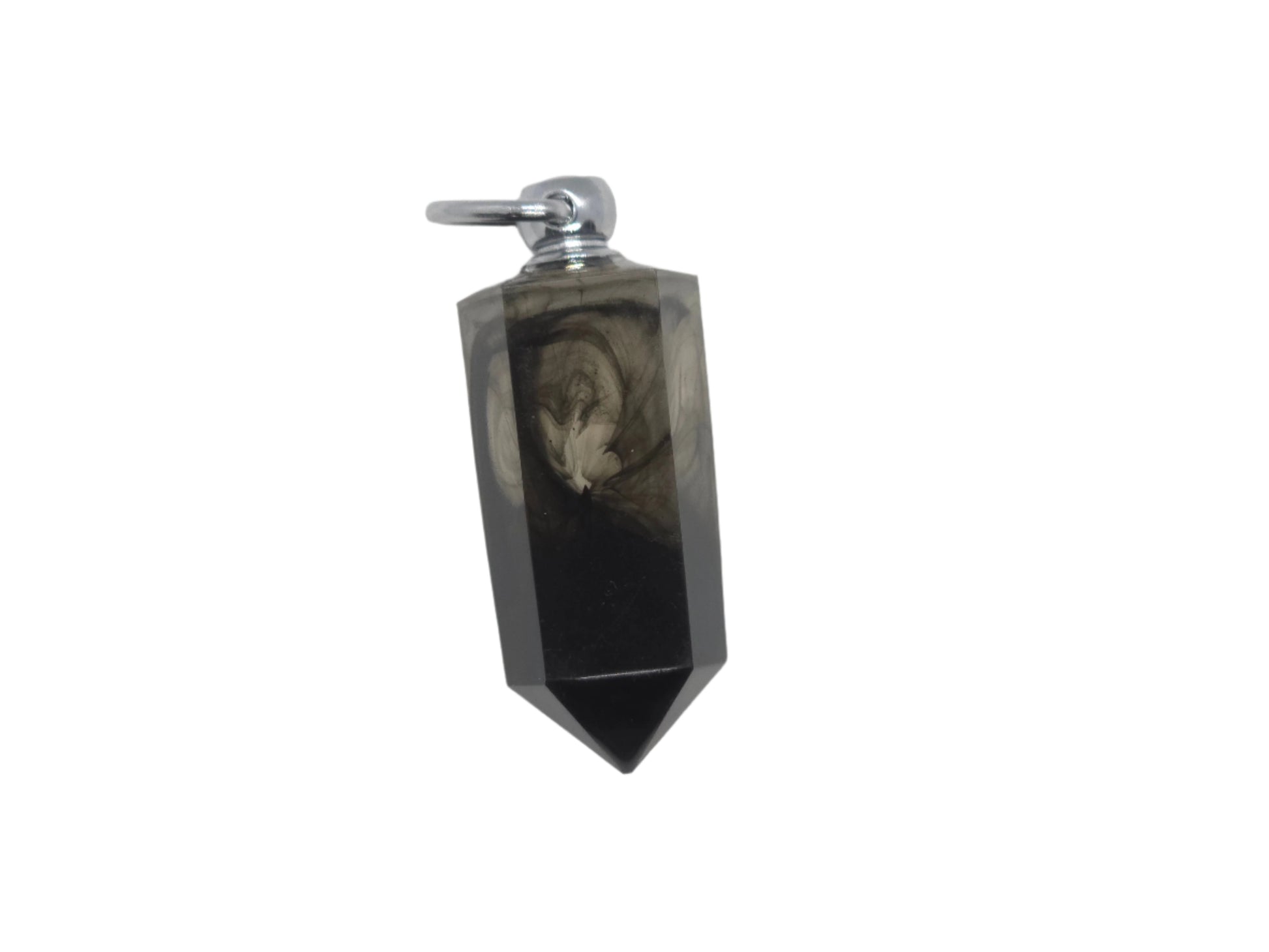 Black crystal pendulum on a white background